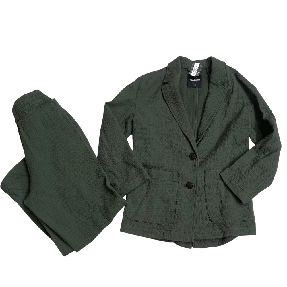 Madewell NWT Quilted Cotton Blazer & Pants Set Olive Green quilted Womens Small